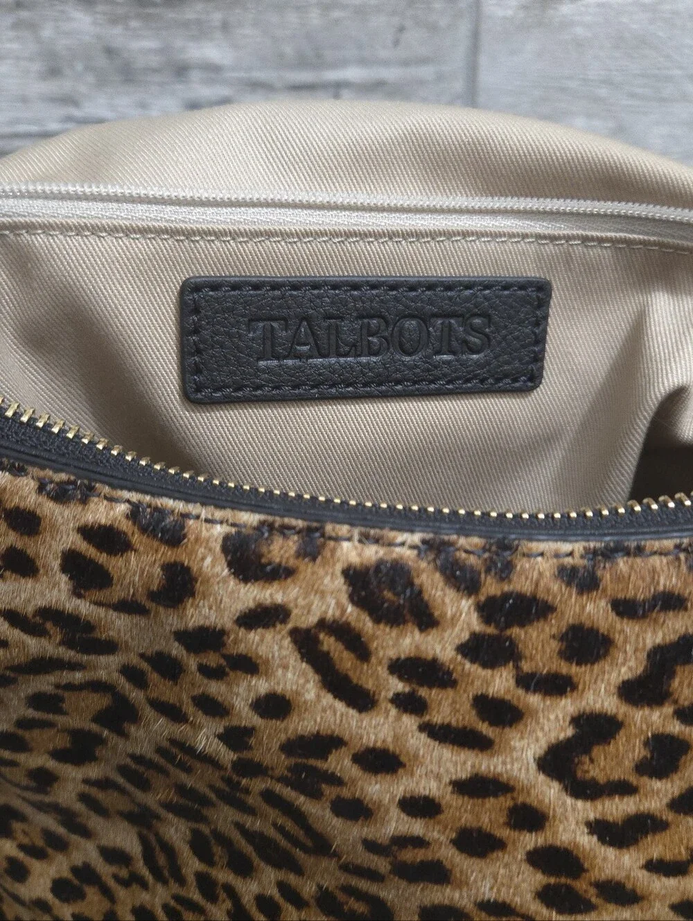 TALBOTS Animal/Leopard Print Calf Hair Pebbled Leather Hobo Style Handbag